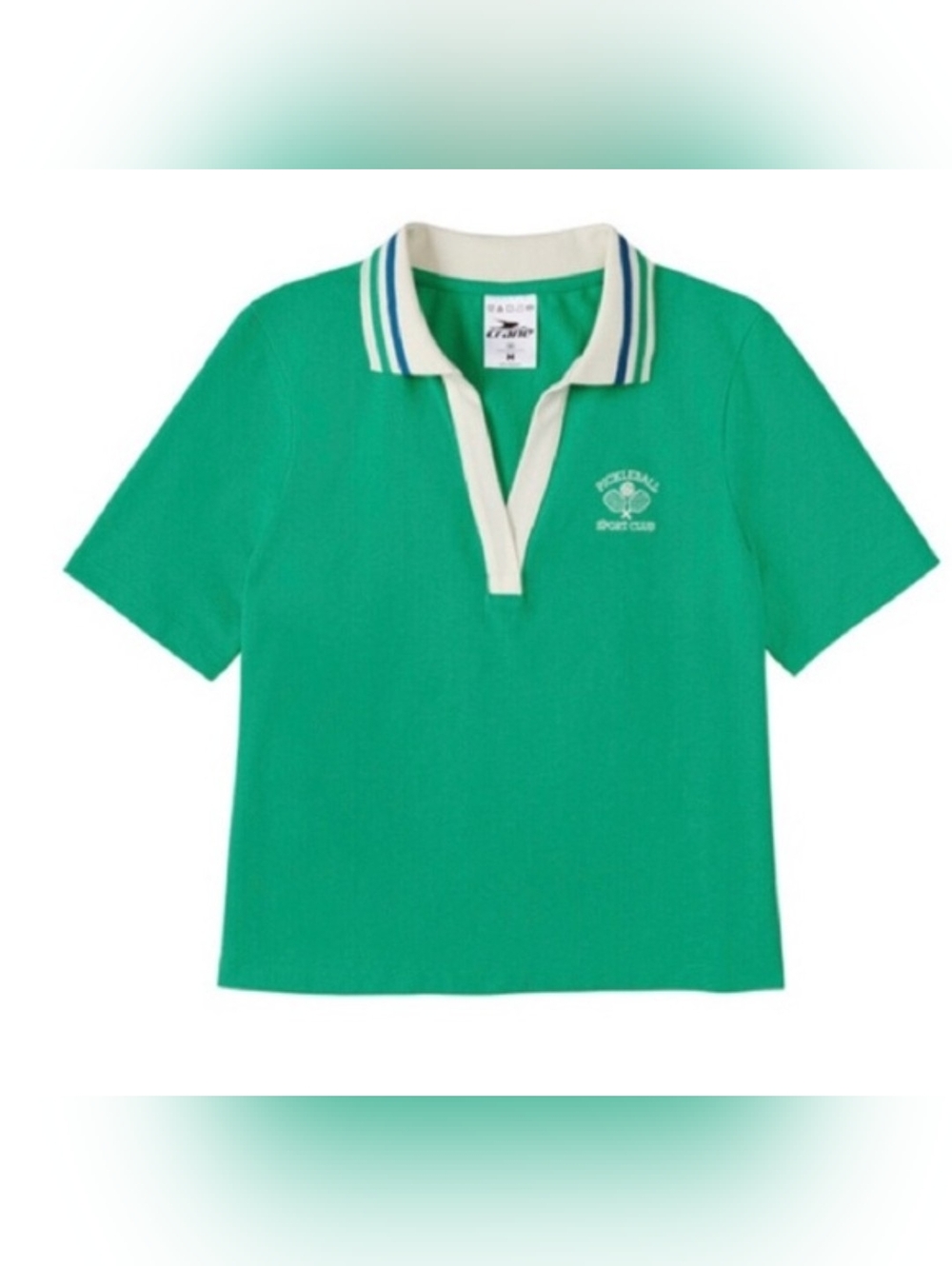 NWT Crane Womens Pickle Ball Top Polo L Green V Neck Knit Shirt Contrast Collar